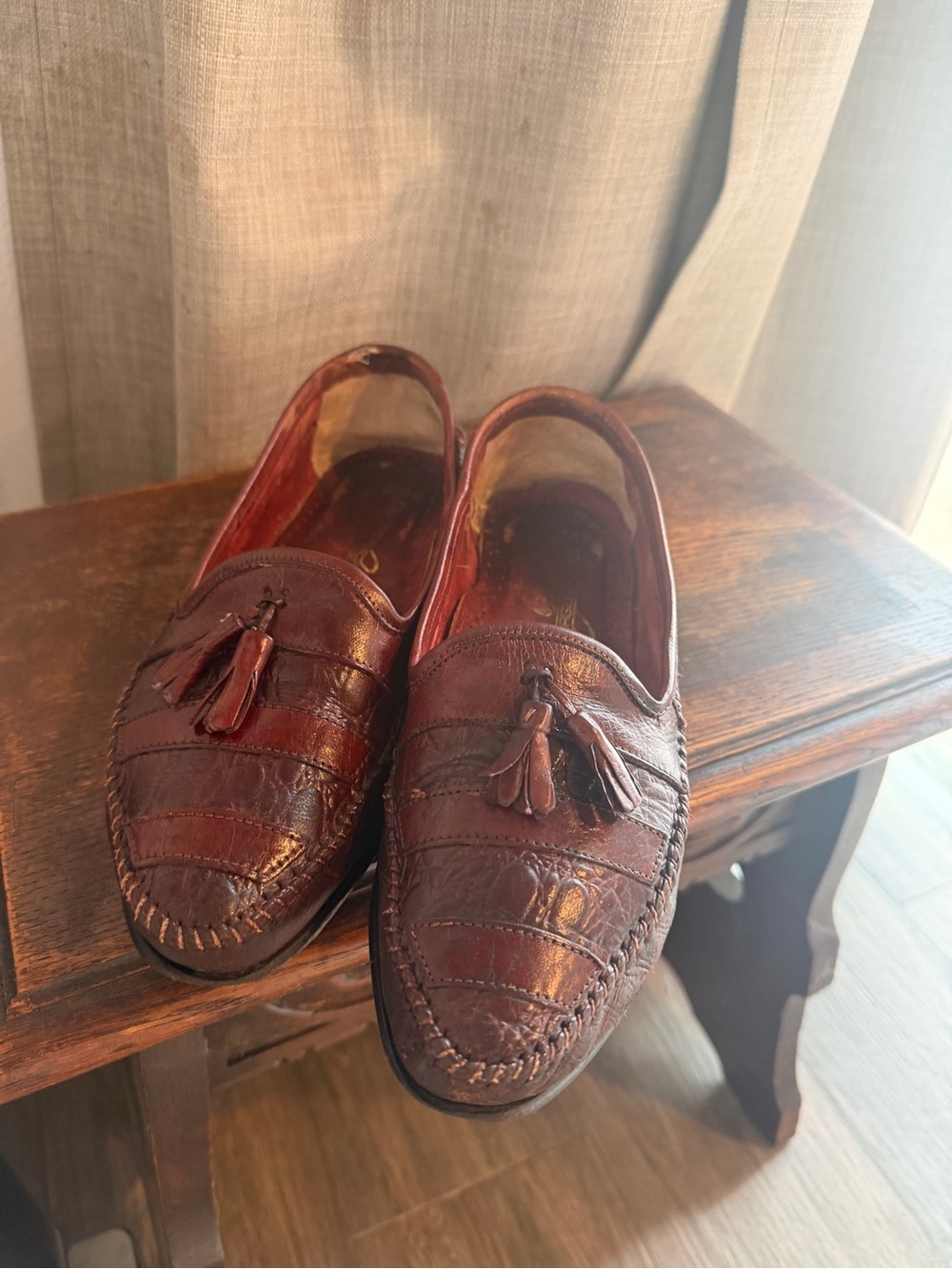 Giorgio Armani Burgundy Brown Leather Tassel Loafers